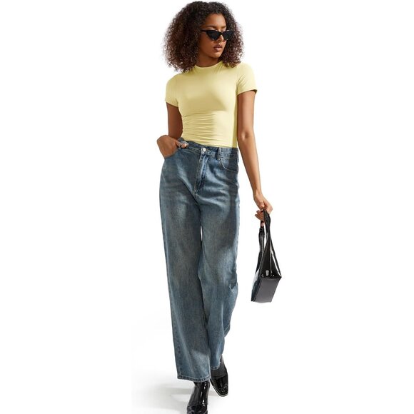 Women Double Lined Soft Cotton Crew Neck Crop Top Short Sleeve Casual - Picture 6 of 7